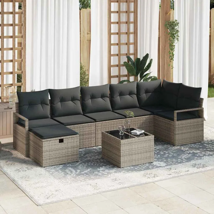 Ensemble de Canapés avec coussin 8 pcs Gris polyrotin
