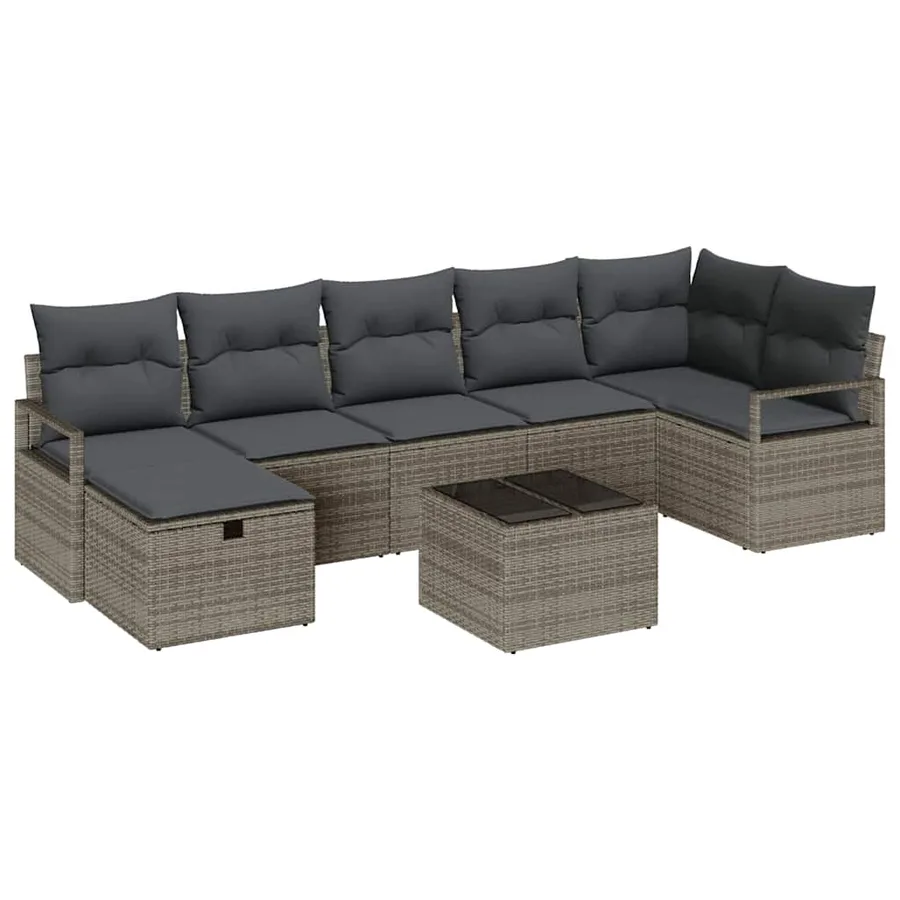 Ensemble de Canapés avec coussin 8 pcs Gris polyrotin - 2