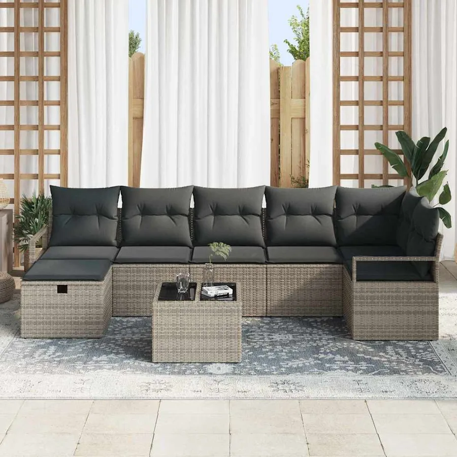 Ensemble de Canapés avec coussin 8 pcs Gris polyrotin - 3