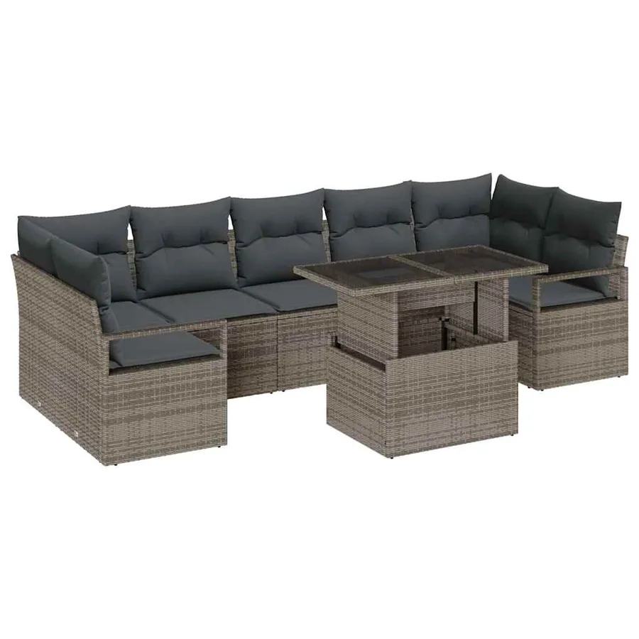 Ensemble de canapé de jardin avec coussin 8 pcs Gris polyrotin - 2