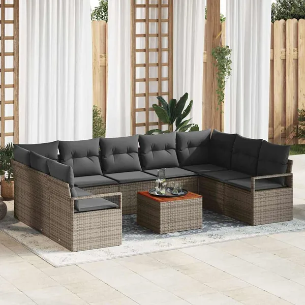 Ensemble de canapé de jardin avec coussin 10 pcs Gris polyrotin