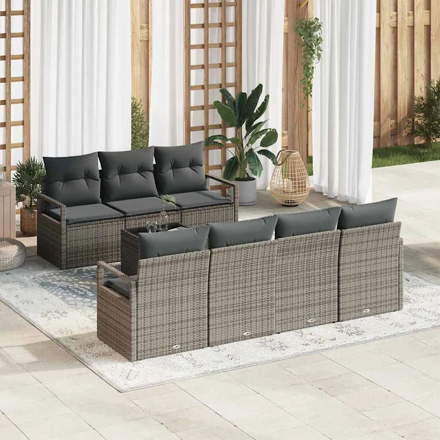 Ensemble de Canapés avec coussin 8 pcs Gris polyrotin