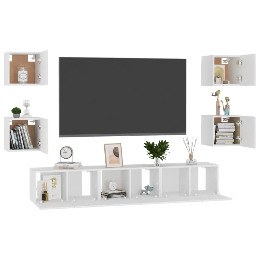 Ensemble de meubles TV 7 pcs Blanc Bois d'ingénierie - 3