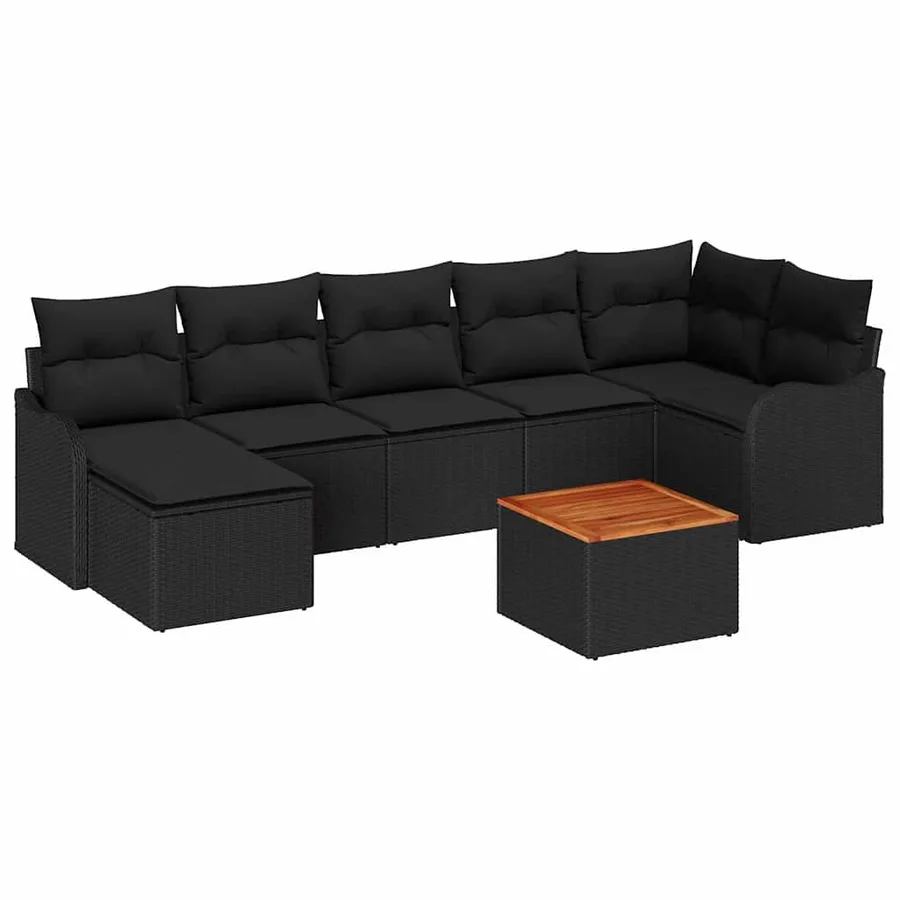 Ensemble de canapé de jardin avec coussin 8 pcs Noir polyrotin - 2