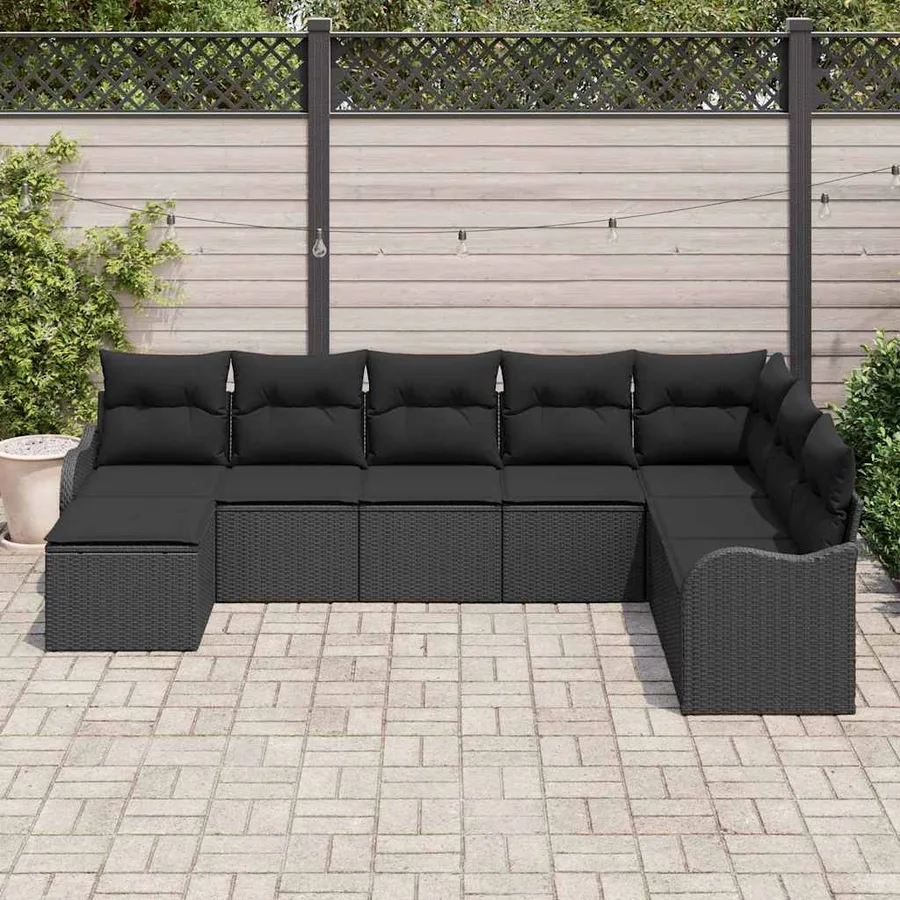 Ensemble de canapé de jardin 8 pcs Noir polyrotin - 3