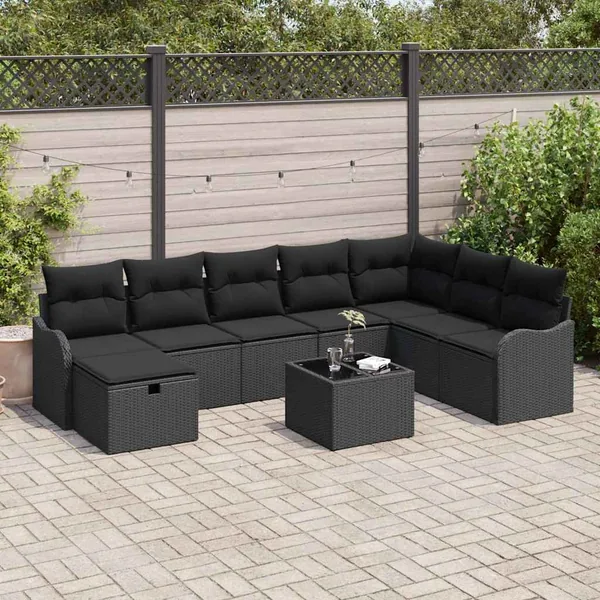 Ensemble de Canapés avec coussin avec stockage Noir polyrotin