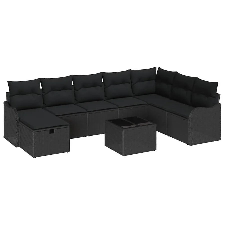 Ensemble de Canapés avec coussin avec stockage Noir polyrotin - 2