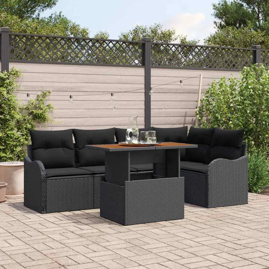 Ensemble de canapé de jardin avec coussin 6 pcs Noir polyrotin