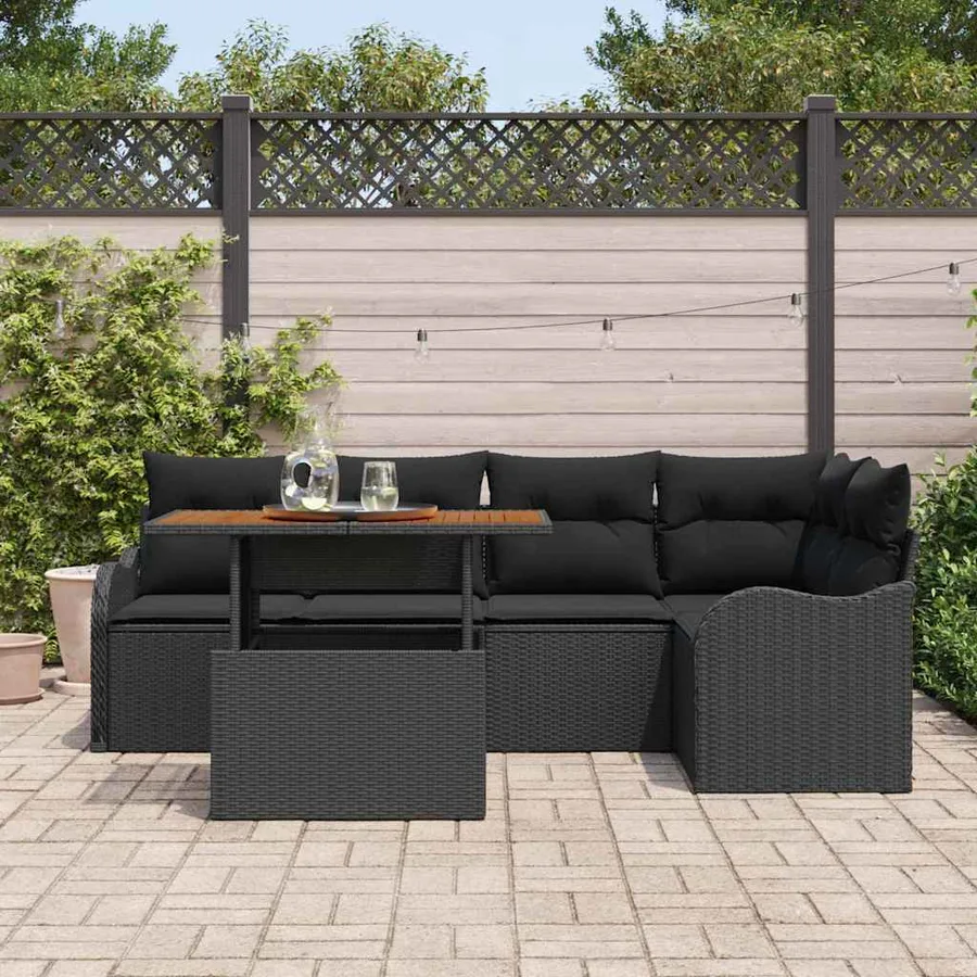 Ensemble de canapé de jardin avec coussin 6 pcs Noir polyrotin - 3