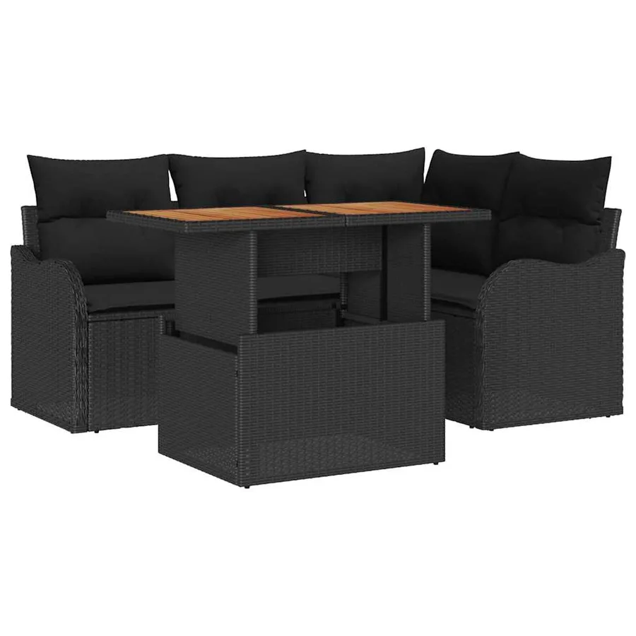Ensemble de canapé de jardin avec coussin 5 pcs Noir polyrotin - 2