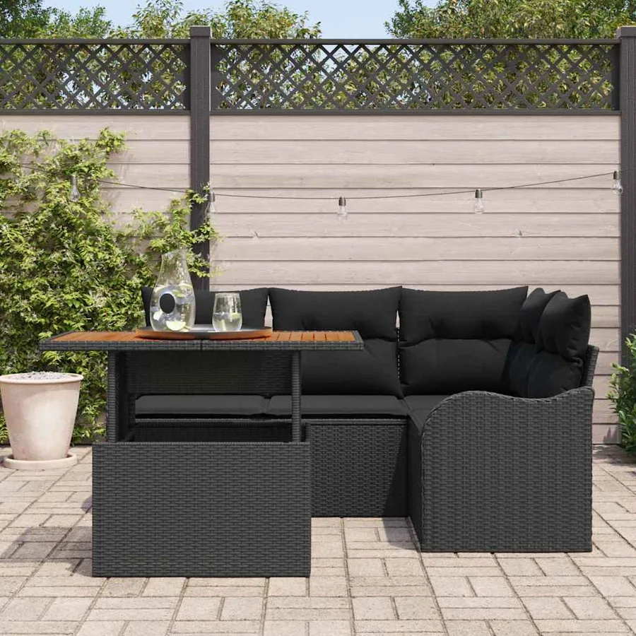 Ensemble de canapé de jardin avec coussin 5 pcs Noir polyrotin - 3