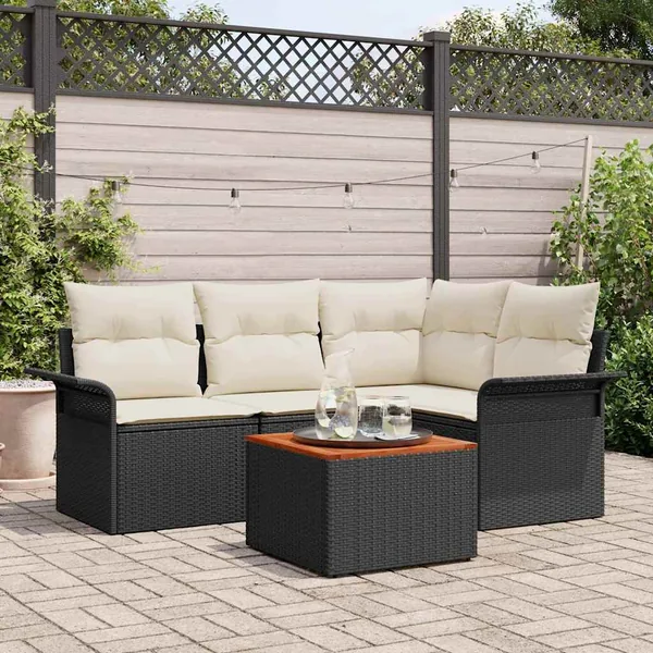Ensemble de canapé de jardin avec coussin 5 pcs Noir polyrotin