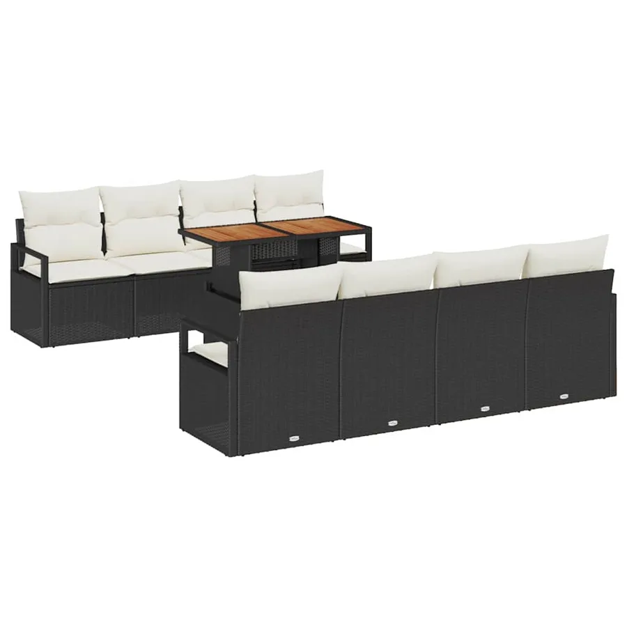 Ensemble de canapé de jardin avec coussin 9 pcs Noir et Crème - 2