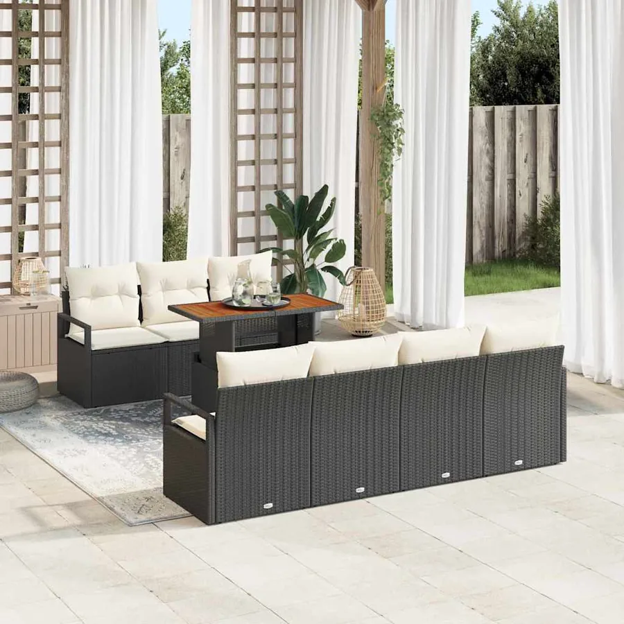 Ensemble de canapé de jardin avec coussin 8 pcs Noir et Crème