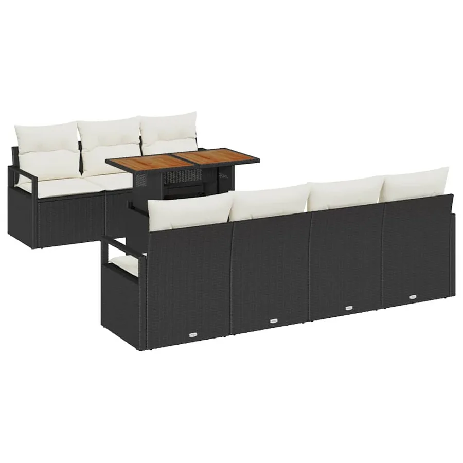 Ensemble de canapé de jardin avec coussin 8 pcs Noir et Crème - 2