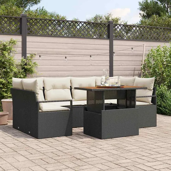Ensemble de canapé de jardin avec coussin 7 pcs Noir et crème
