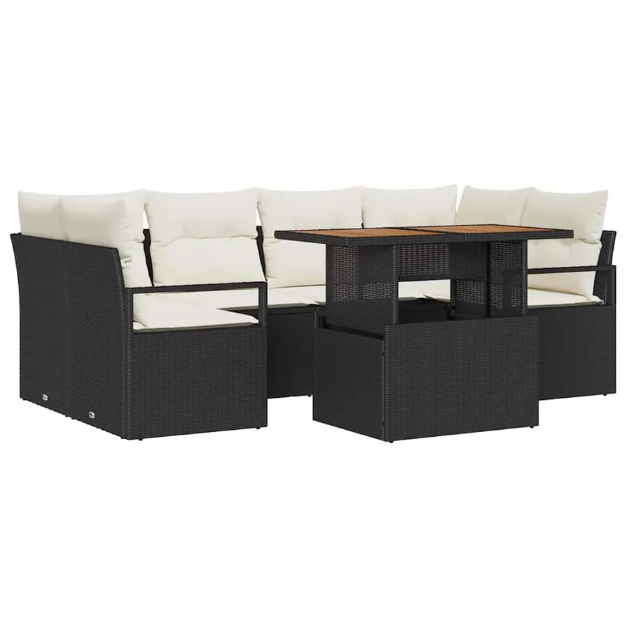 Ensemble de canapé de jardin avec coussin 7 pcs Noir et crème - 2