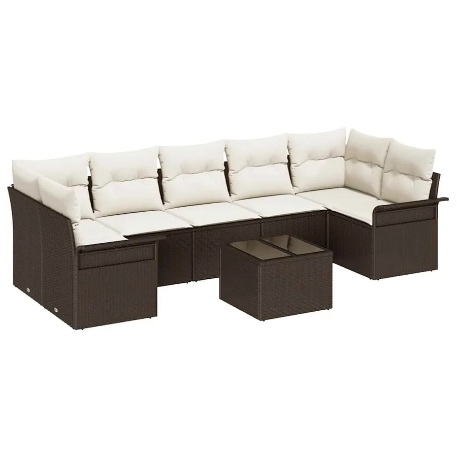 Ensemble de canapé de jardin 8 pcs Marron et Crème polyrotin - 2