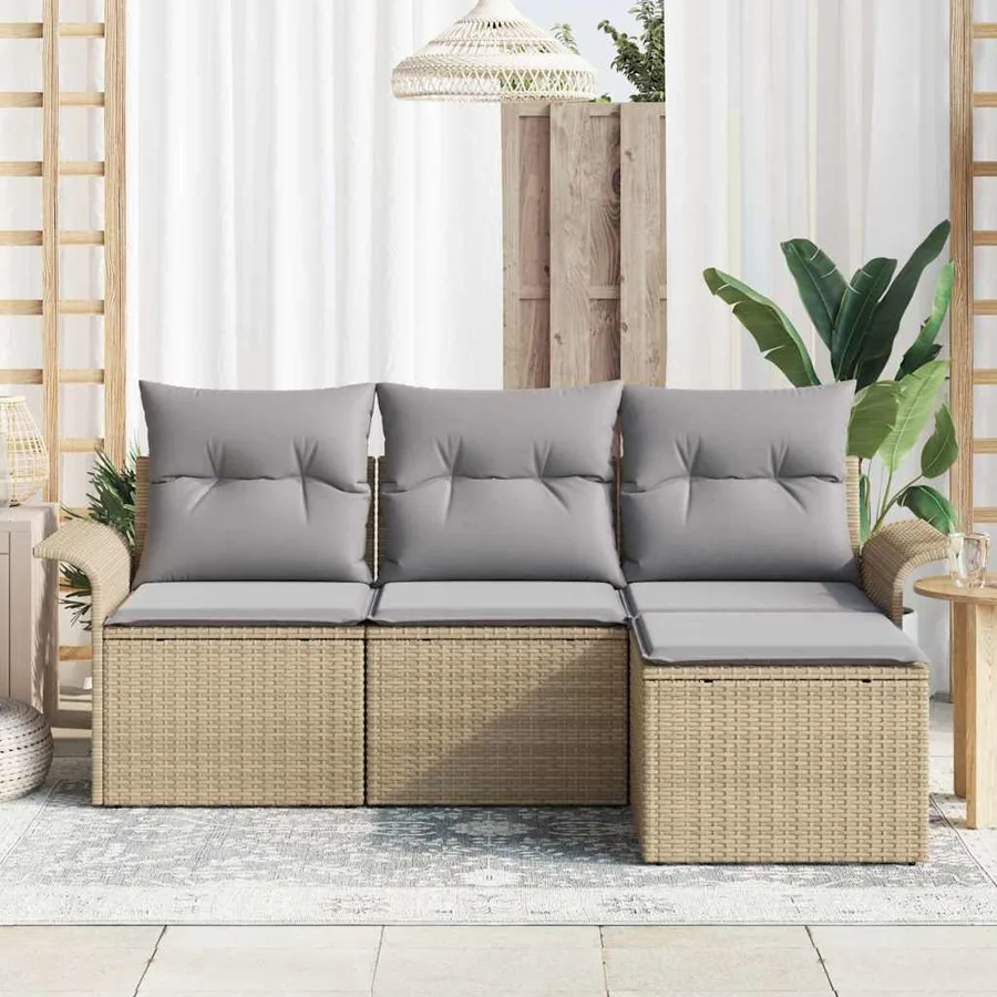 Ensemble de canapé de jardin 4 pcs Beige Poly rotin - 3
