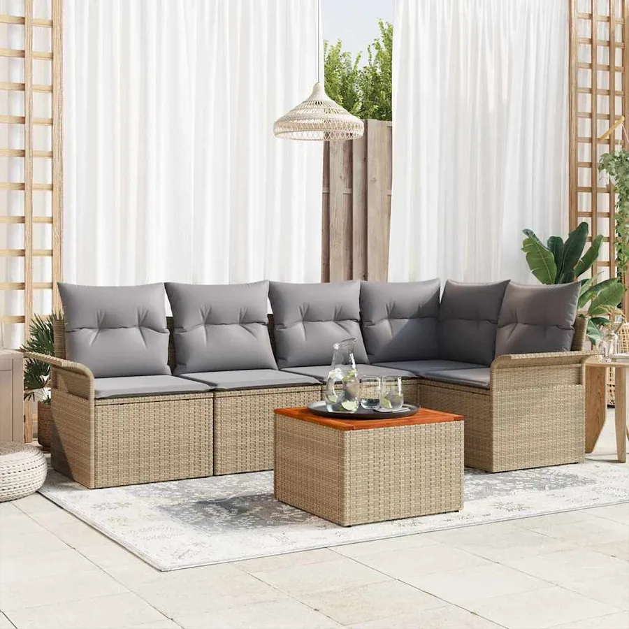 Ensemble de canapé de jardin 6 pcs Beige et Gris clair