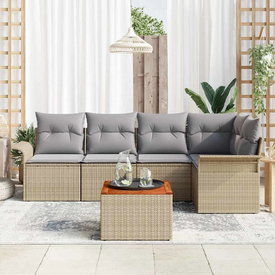 Ensemble de canapé de jardin 6 pcs Beige et Gris clair - 3