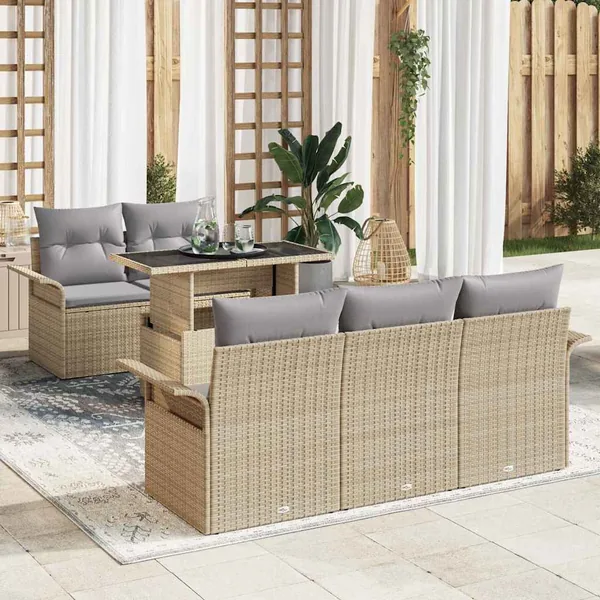 Ensemble de canapé de jardin 6 pcs Beige Poly Rattan