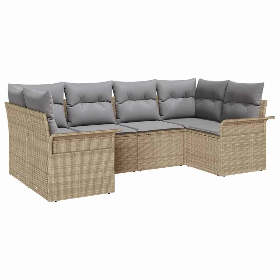 Ensemble de canapé de jardin 6 pcs Beige Poly rotin - 2