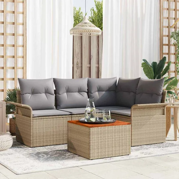 Ensemble de canapé de jardin 5 pcs Beige et Gris clair