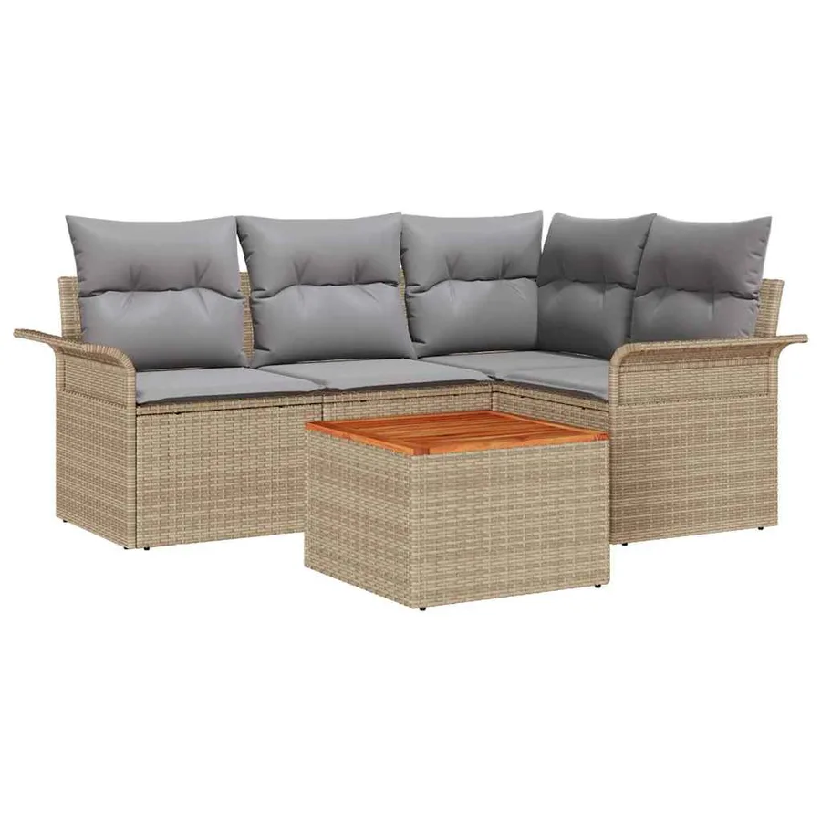 Ensemble de canapé de jardin 5 pcs Beige et Gris clair - 2