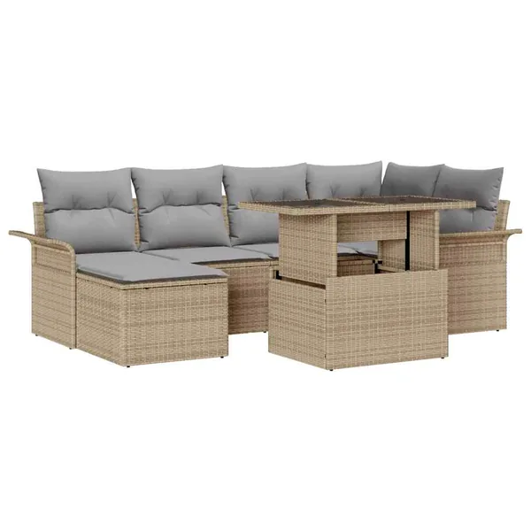 Ensemble de canapé de jardin 7 pcs Beige Poly rotin
