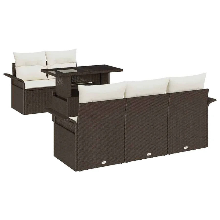 Ensemble de canapé de jardin 6 pcs Marron Poly Rattan - 2