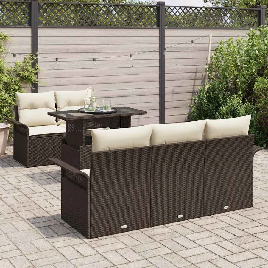 Ensemble de canapé de jardin 6 pcs Marron Poly Rattan - 3