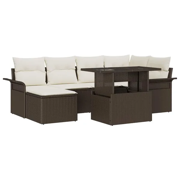 Ensemble de canapé de jardin 7 pcs Marron Poly rotin