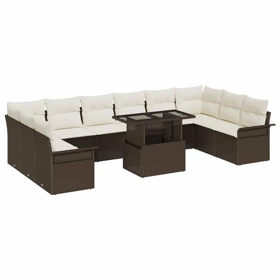 Ensemble de canapé de jardin 11 pcs Marron Poly Rattan