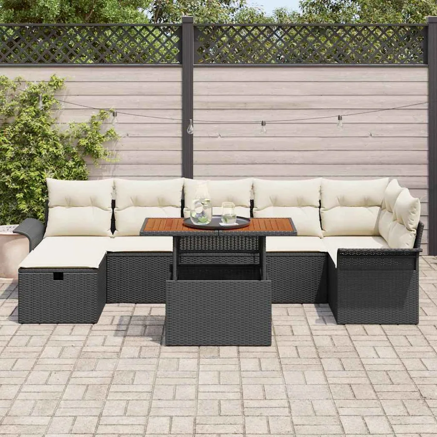 Ensemble de canapé de jardin avec coussin 8 pcs Noir polyrotin - 3