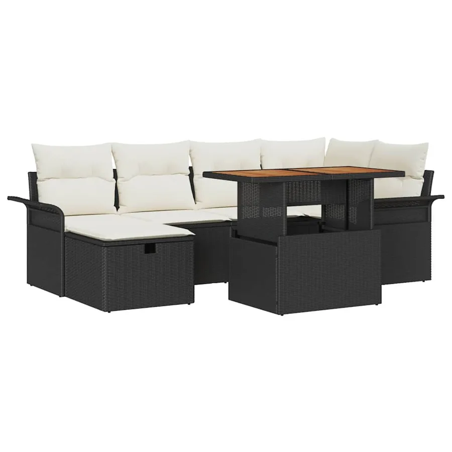 Ensemble de canapé de jardin avec coussin 7 pcs Noir polyrotin - 2