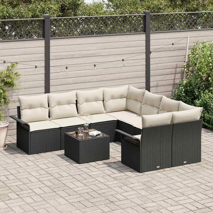 Ensemble de canapé de jardin 9 pcs Noir Poly rotin - 3