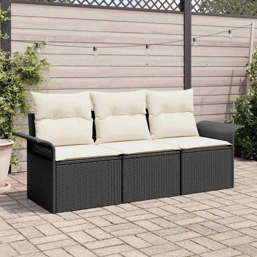 Ensemble de Canapés avec coussin 3 pcs Noir polyrotin