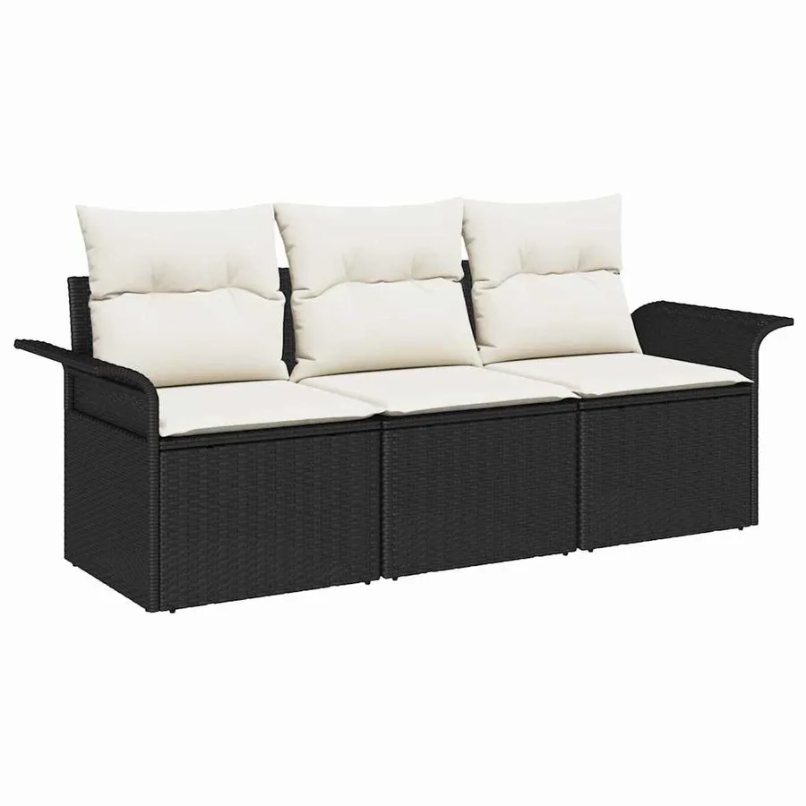 Ensemble de Canapés avec coussin 3 pcs Noir polyrotin - 2