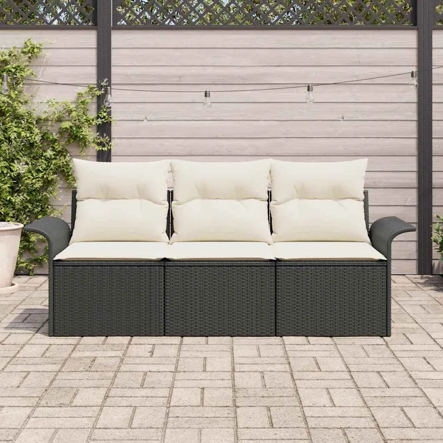 Ensemble de Canapés avec coussin 3 pcs Noir polyrotin - 3