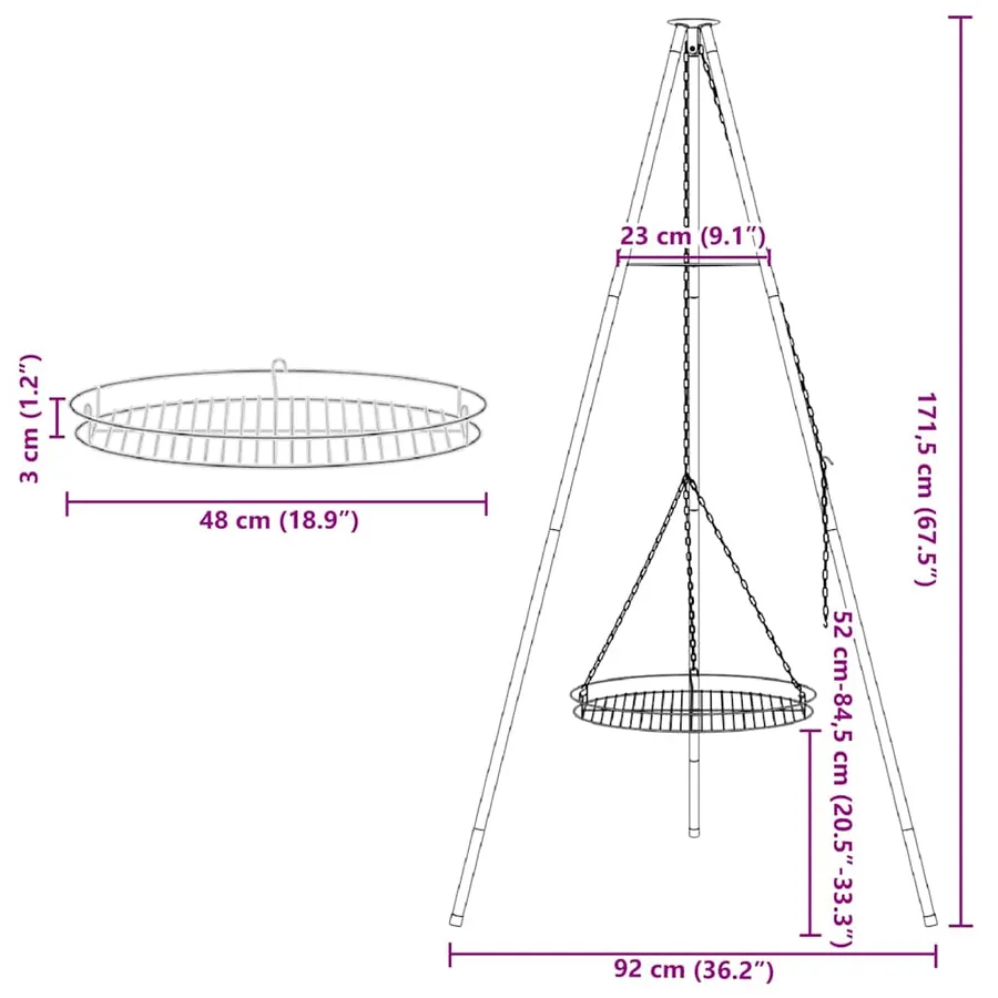 Trépied de Feu de Camp 2 pcs Noir Acier - 9