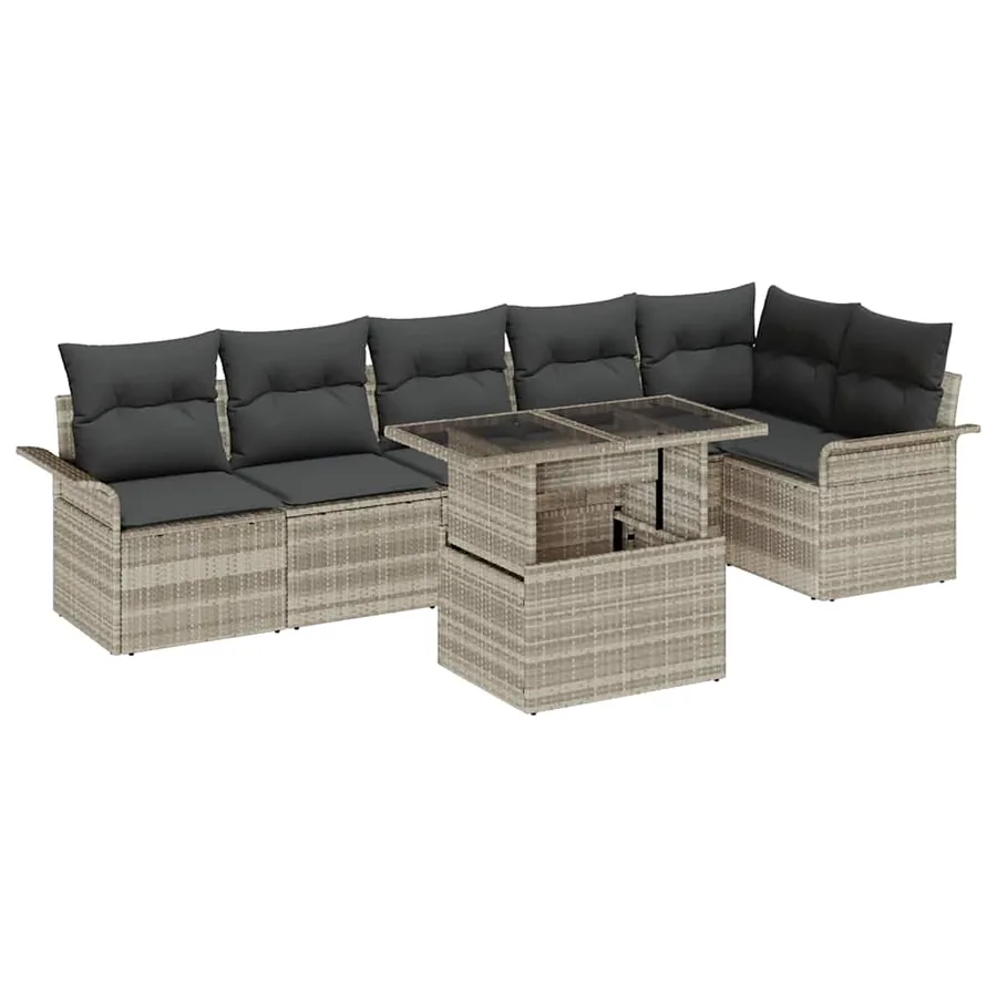 Ensemble de canapé de jardin 7 pcs Gris clair polyrotin - 2