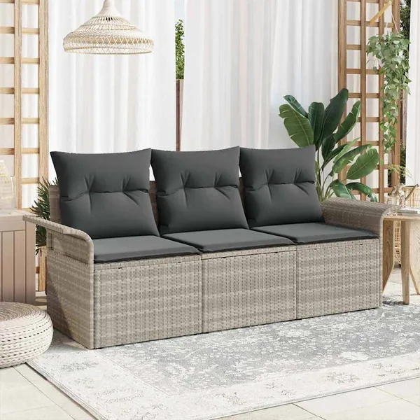 Ensemble de Canapés avec coussin 3 pcs Gris polyrotin