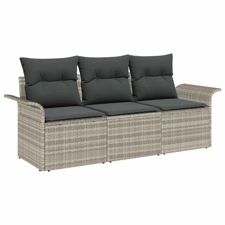 Ensemble de Canapés avec coussin 3 pcs Gris polyrotin - 2
