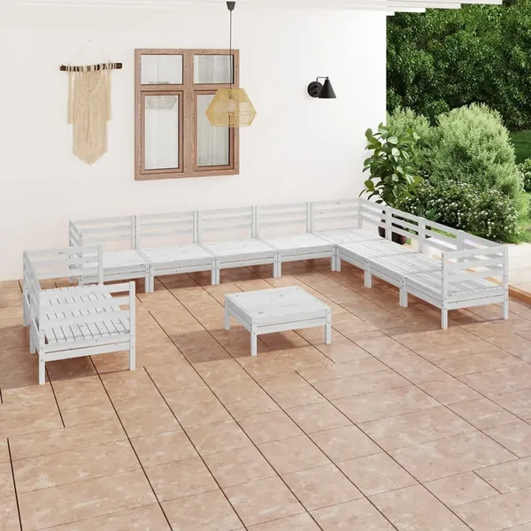 Salon de jardin 11 pcs Bois de pin massif Blanc