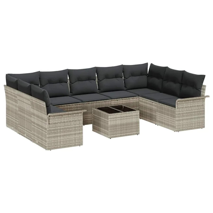 Ensemble de canapé de jardin 10 pcs Gris clair polyrotin - 2