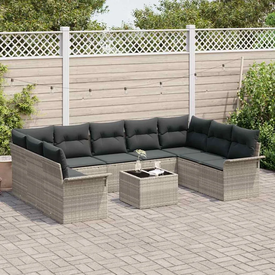Ensemble de canapé de jardin 10 pcs Gris clair polyrotin - 3