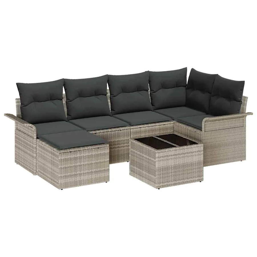 Ensemble de canapé de jardin 7 pcs Gris clair Poly rotin - 2