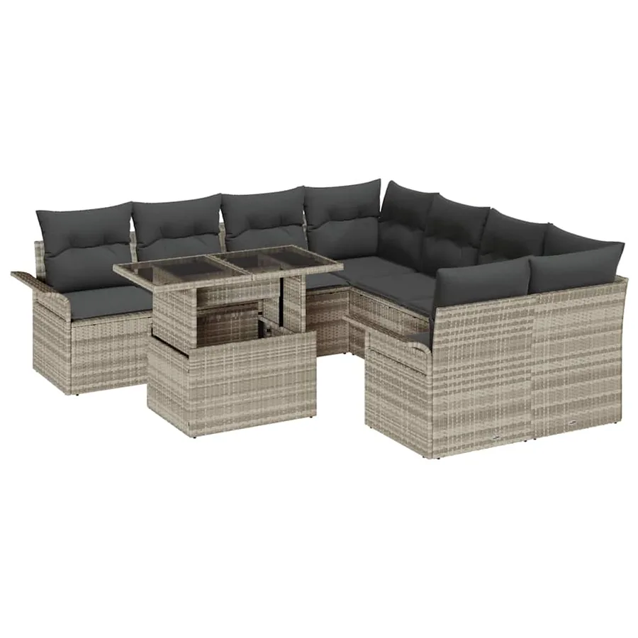 Ensemble de canapé de jardin 9 pcs Gris clair polyrotin - 2