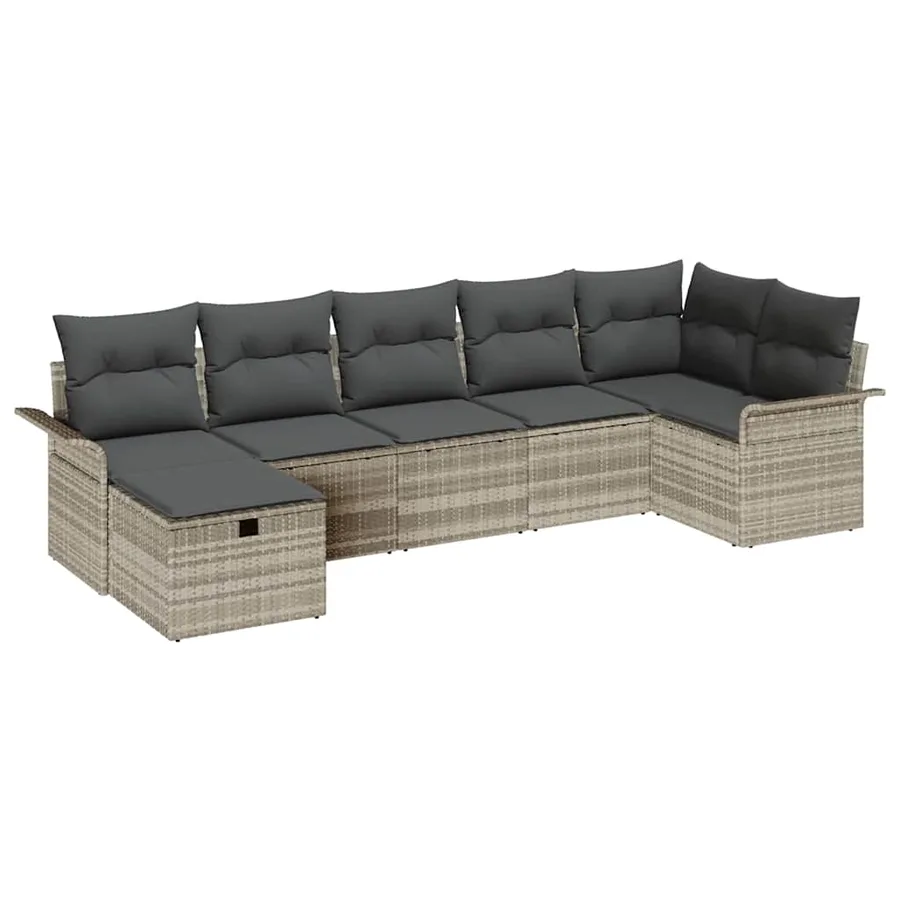 Ensemble de canapé de jardin 7 pcs Gris clair polyrotin - 2